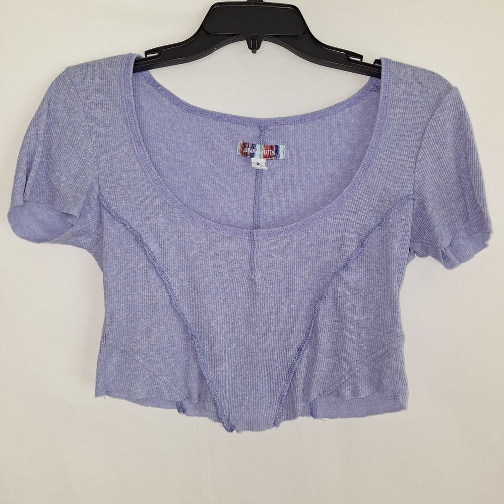 Y2K Corset Style Baby Tee Crop Bustier Purple Lavender Short Sleeve Rib Knit L